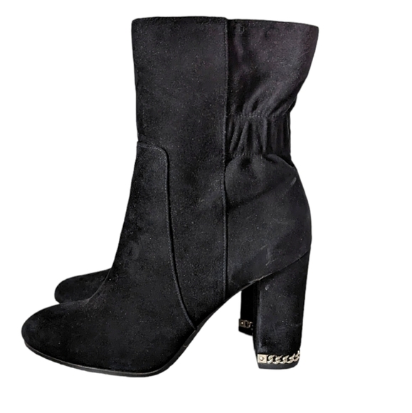 Michael Kors Delores Black Suede & Silver Chain Ankle Boots Size 7.5 - Picture 1 of 9
